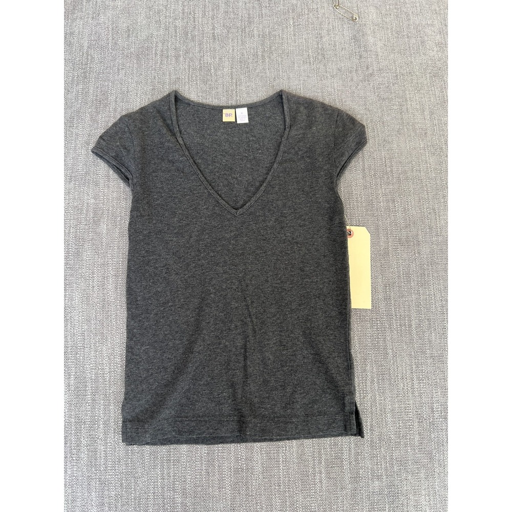 Vintage BP. Basic Top Womens Medium Dark Gray Cap Sleeve V-Neck Fitted Stretch